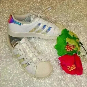 adidas Kids Sneakers White with Iridescent Accents